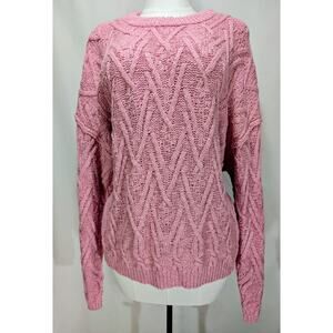 Free People Isla Cable Tunic Sweater Pink Frosting Women’s XL NWT